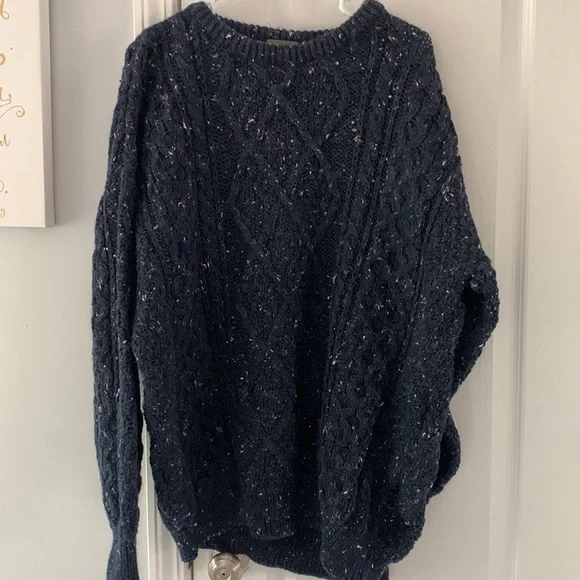 Oak Tree‎ Original Wool Crew Sweater Blue navy unisex chunky cable knit size XL